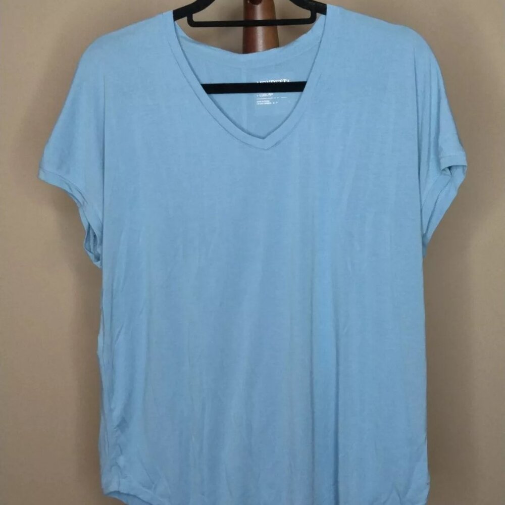 NWoT Mondetta Women's V-Neck Short Sleeve T-Shirt Blue Size L $45 4C635